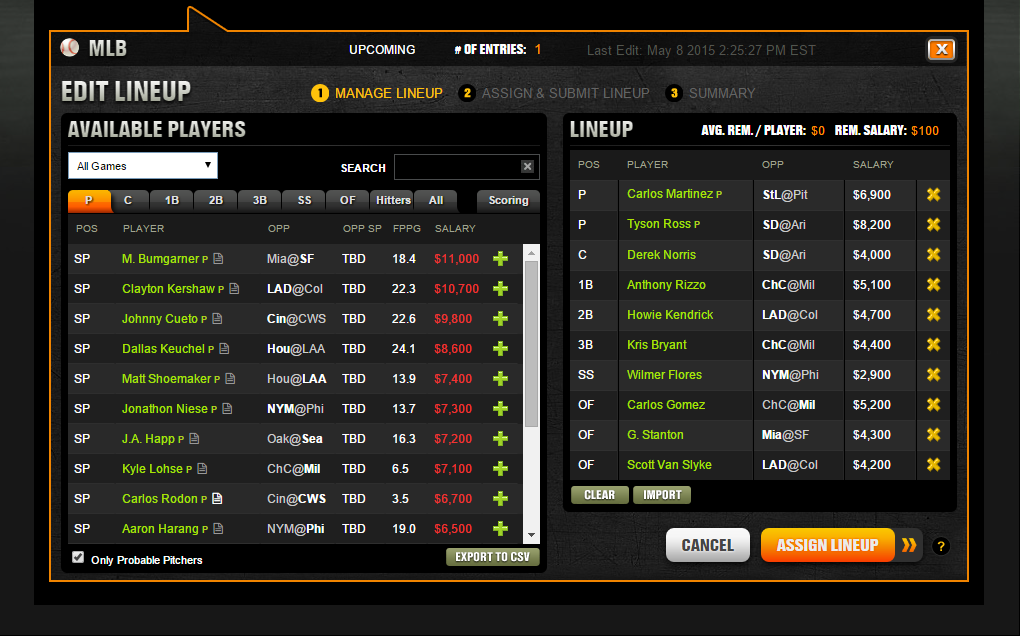 mlb draft kings lines