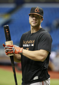 Jul 24, 2015; St. Petersburg, FL, USA; Baltimore Orioles right fielder Chris Davis (19) works out prior to the game against the Tampa Bay Rays at Tropicana Field. Mandatory Credit: Kim Klement-USA TODAY Sports