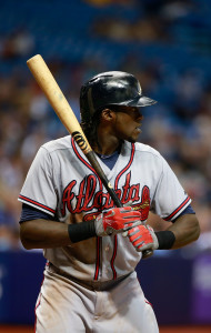 Aug 12, 2015; St. Petersburg, FL, USA; Atlanta Braves center fielder <a rel=