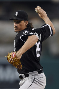 Aug 19, 2015; Anaheim, CA, USA; Chicago White Sox starting pitcher Jeff Samardzija (29) pitches against the Los Angeles Angels during the first inning at Angel Stadium of Anaheim. Mandatory Credit: Kelvin Kuo-USA TODAY Sports