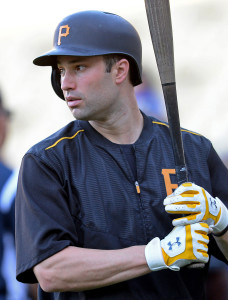 Sep 18, 2015; Los Angeles, CA, USA; Pittsburgh Pirates second baseman Neil Walker (18) takes batting practice before the game against the Los Angeles Dodgers at Dodger Stadium. Mandatory Credit: Jayne Kamin-Oncea-USA TODAY Sports