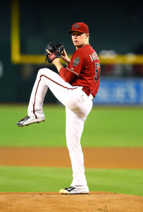 Aug 12, 2015; Phoenix, AZ, USA; Arizona Diamondbacks pitcher Chase Anderson against the Philadelphia Phillies at Chase Field. Mandatory Credit: Mark J. Rebilas-USA TODAY Sports