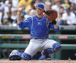 Sep 14, 2014; Pittsburgh, PA, USA; Chicago Cubs catcher John Baker (12) calls for time-out against the Pittsburgh Pirates during the second inning at PNC Park. Mandatory Credit: Charles LeClaire-USA TODAY Sports