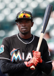 Mar 18, 2016; Lake Buena Vista, FL, USA; Miami Marlins second baseman Dee Gordon (9) works out prior to the game against the Atlanta Braves at Champion Stadium. Mandatory Credit: Kim Klement-USA TODAY Sports