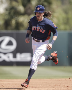 Mar 6, 2016; Kissimmee, FL, USA; Houston Astros left fielder Colby Rasmus (28) rounds second base after hitting a solo home run during the second inning of a spring training baseball game against the Toronto Blue Jays at Osceola County Stadium. Mandatory Credit: Reinhold Matay-USA TODAY Sports