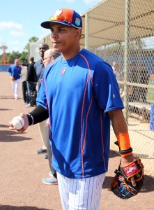 Feb 26, 2016; Port St. Lucie, FL, USA; New York Mets shortstop Ruben Tejada (11) is seen during spring training work out drills at Tradition Field. Mandatory Credit: Steve Mitchell-USA TODAY Sports