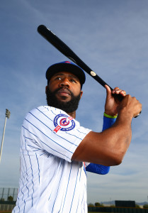 Feb 29, 2016; Mesa, AZ, USA; Chicago Cubs outfielder Jason Heyward poses for a portrait during photo day at Sloan Park. Mandatory Credit: Mark J. Rebilas-USA TODAY Sports