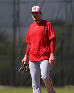 Feb 20, 2016; Viera, FL, USA; Washington Nationals second baseman Daniel Murphy works out at Space Coast Stadium. Mandatory Credit: Logan Bowles-USA TODAY Sports