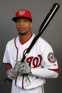 Feb 28, 2016; Viera, FL, USA; Washington Nationals outfielder Ben Revere (9) poses for a photo during media day at Space Coast Stadium. Mandatory Credit: Logan Bowles-USA TODAY Sports