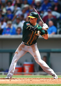 Mar 29, 2016; Mesa, AZ, USA; Oakland Athletics outfielder Chris Coghlan against the Chicago Cubs during a spring training game at Sloan Park. Mandatory Credit: Mark J. Rebilas-USA TODAY Sports