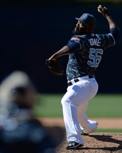 Jun 19, 2016; San Diego, CA, USA; San Diego Padres relief pitcher Fernando Rodney (56) pitches during the ninth inning against the Washington Nationals at Petco Park. Mandatory Credit: Jake Roth-USA TODAY Sports