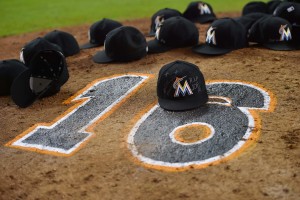 Sep 26, 2016; Miami, FL, USA; Hats of the Miami Marlins lay on the pitchers mound after the game to honor teammate starting pitcher Jose Fernandez at Marlins Park. Mandatory Credit: Jasen Vinlove-USA TODAY Sports