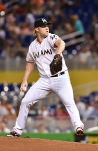 Sep 23, 2016; Miami, FL, USA; Miami Marlins starting pitcher Andrew Cashner (48) delivers a pitch during the first inning against the Atlanta Braves at Marlins Park. Mandatory Credit: Steve Mitchell-USA TODAY Sports