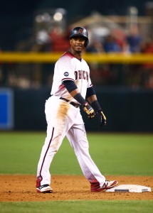 Aug 15, 2016; Phoenix, AZ, USA; Arizona Diamondbacks second baseman Jean Segura reacts after hitting a double against the New York Mets at Chase Field. Mandatory Credit: Mark J. Rebilas-USA TODAY Sports