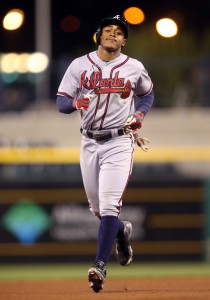 May 17, 2016; Pittsburgh, PA, USA; Atlanta Braves center fielder Mallex Smith (17) rounds the bases after hitting his second two run home run of the game against the Pittsburgh Pirates during the seventh inning at PNC Park. Mandatory Credit: Charles LeClaire-USA TODAY Sports