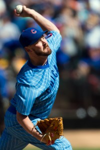 Aug 6, 2016; Oakland, CA, USA; Chicago Cubs relief pitcher Travis Wood (37) pitches against the Oakland Athletics in the ninth inning at O.co Coliseum. The Cubs won 4-0. Mandatory Credit: John Hefti-USA TODAY