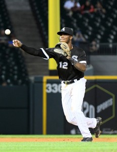 Aug 23, 2016; Chicago, IL, USA; Chicago White Sox shortstop Tim Anderson (12) makes a throw to first base against the Philadelphia Phillies during the fifth inning at U.S. Cellular Field. Mandatory Credit: Mike DiNovo-USA TODAY Sports