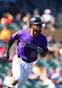 Mar 9, 2017; Scottsdale, AZ, USA; Colorado Rockies first baseman Ian Desmond against Puerto Rico during a 2017 World Baseball Classic exhibition game at Salt River Fields. Mandatory Credit: Mark J. Rebilas-USA TODAY Sports