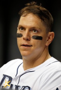 May 8, 2017; St. Petersburg, FL, USA; Tampa Bay Rays first baseman Logan Morrison (7) at Tropicana Field. Kansas City Royals defeated the Tampa Bay Rays 7-3. Kansas City Royals defeated the Tampa Bay Rays 7-3. Mandatory Credit: Kim Klement-USA TODAY Sports