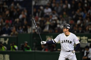 TOKYO, JAPAN - NOVEMBER 10: Pinch hitter Shohei Ohtani #16 of Japan at bat in the eighth inning during the international friendly match between Japan and Mexico at the Tokyo Dome on November 10, 2016 in Tokyo, Japan. (Photo by Masterpress/Getty Images)