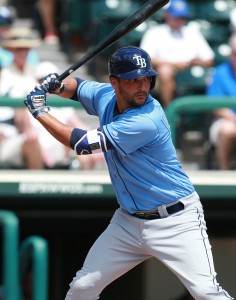 Apr 1, 2016; Lake Buena Vista, FL, USA; Tampa Bay Rays first baseman Patrick Leonard (61) at bat at Champion Stadium. Mandatory Credit: Kim Klement-USA TODAY Sports