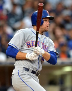 Jul 26, 2017; San Diego, CA, USA; New York Mets first baseman Lucas Duda (21) singles during the second inning against the San Diego Padres at Petco Park. Mandatory Credit: Jake Roth-USA TODAY Sports