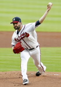 Apr 17, 2017; Atlanta, GA, USA; Atlanta Braves starting pitcher Jaime Garcia (54) throws a pitch against the San Diego Padres in the first inning at SunTrust Park. Mandatory Credit: Brett Davis-USA TODAY Sports