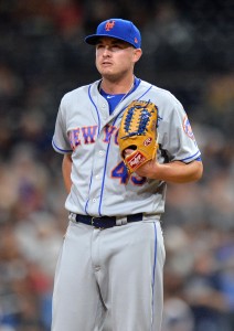 Jul 24, 2017; San Diego, CA, USA; New York Mets relief pitcher Addison Reed (43) looks on during the ninth inning against the San Diego Padres at Petco Park. Mandatory Credit: Jake Roth-USA TODAY Sports