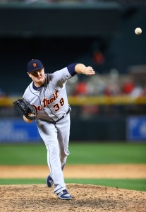 May 9, 2017; Phoenix, AZ, USA; Detroit Tigers pitcher Justin Wilson against the Arizona Diamondbacks at Chase Field. Mandatory Credit: Mark J. Rebilas-USA TODAY Sports