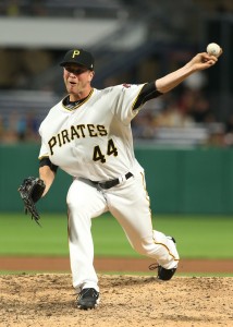Apr 26, 2017; Pittsburgh, PA, USA; Pittsburgh Pirates relief pitcher Tony Watson (44) pitches against the Chicago Cubs during the eighth inning at PNC Park. Mandatory Credit: Charles LeClaire-USA TODAY Sports
