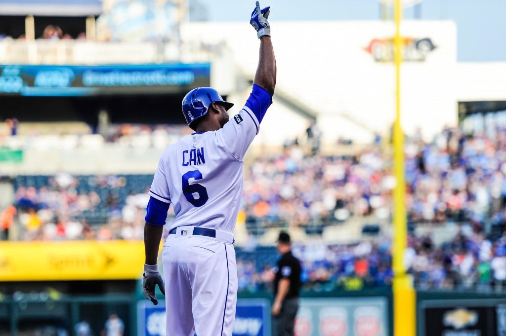 Lorenzo Cain with his wife and kids