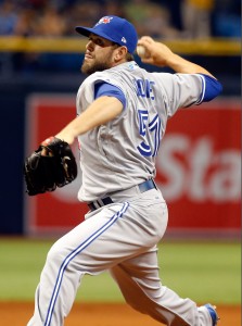 Apr 7, 2017; St. Petersburg, FL, USA; Toronto Blue Jays relief pitcher Dominic Leone (51) throws a pitch during the first inning against the Tampa Bay Rays at Tropicana Field. Mandatory Credit: Kim Klement-USA TODAY Sports