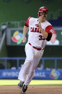 Mar 11, 2017; Miami, FL, USA; Canada infielder Justin Morneau (33) runs the bases in the first inning against Colombia during the 2017 World Baseball Classic at Marlins Park. Mandatory Credit: Logan Bowles-USA TODAY Sports
