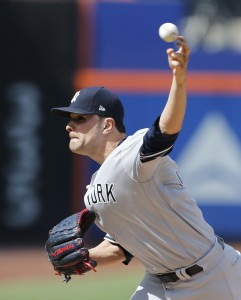 Sep 13, 2017; New York City, NY, USA; New York Yankees starting pitcher Jaime Garcia (34) pitches against Tampa Bay Rays in the second inning at Citi Field. Mandatory Credit: Noah K. Murray-USA TODAY Sports