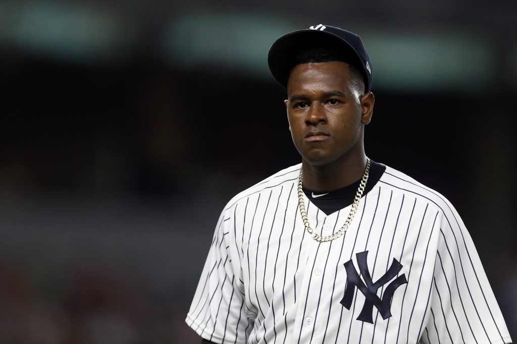 Yankees new york yankees uniform starter Luis Severino suffers groin injury  in rehab outing