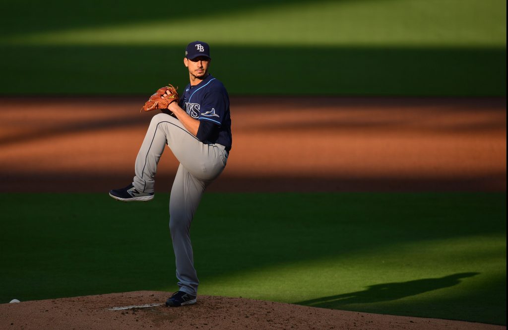 Tampa Bay Rays left fielder Randy Arozarena leaps in vain to make