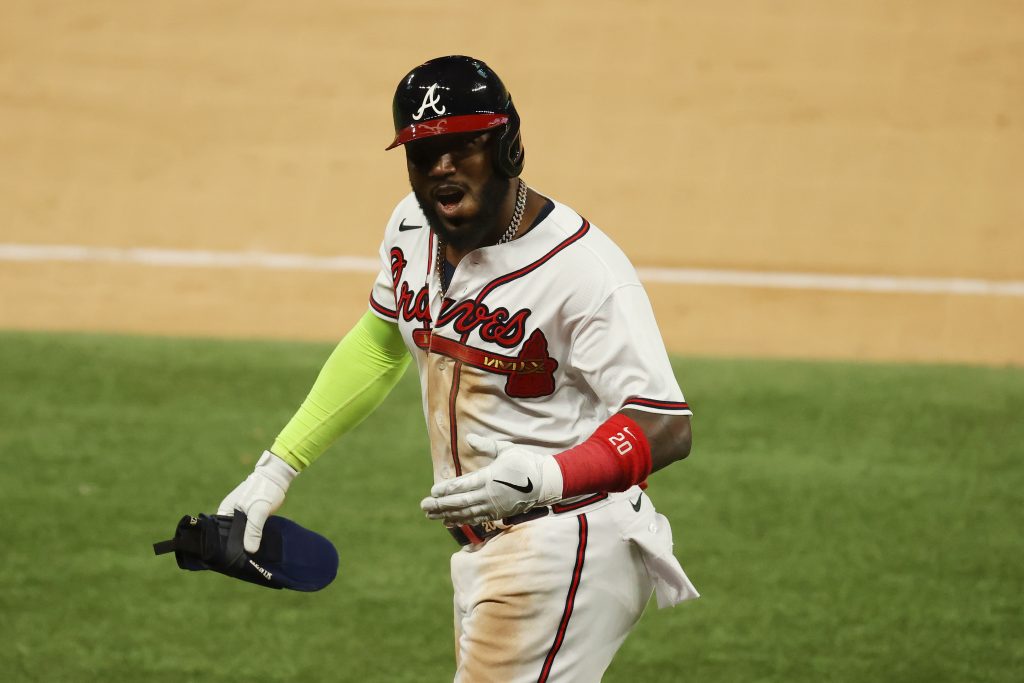 Will Smith rips out Marcell Ozuna who keeps hitting catchers on swing