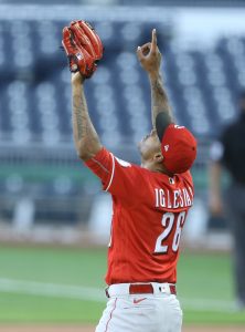 Raisel Iglesias -- Game-Used Jersey -- Worn for Reds Military