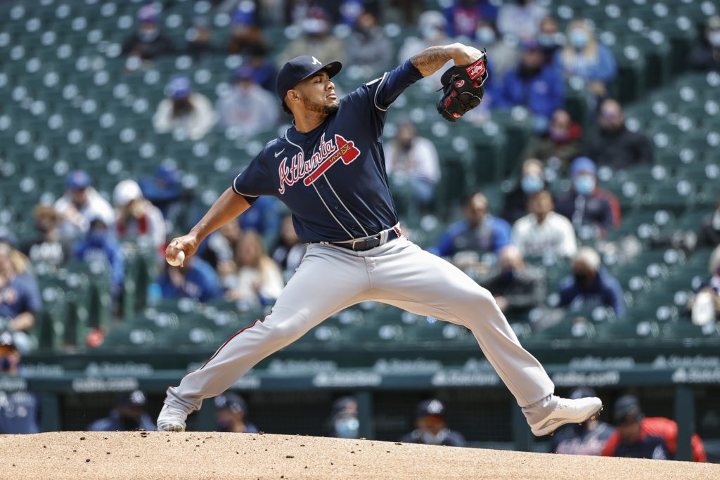 Huascar Ynoa of the Atlanta Braves delivers the pitch in the first
