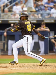 Jose Azocar of the San Diego Padres at bat during a game against