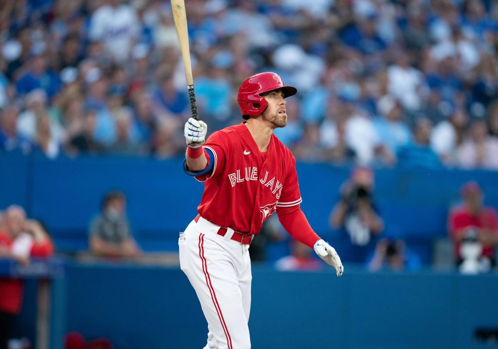 Toronto Blue Jays' Bradley Zimmer (7) steals second base as Boston