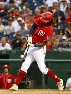 Washington Nationals right fielder Juan Soto (22) in action wearing a City  Connect jersey during a baseball game against the New York Mets at  Nationals Park, Sunday, April 10, 2022, in Washington. (