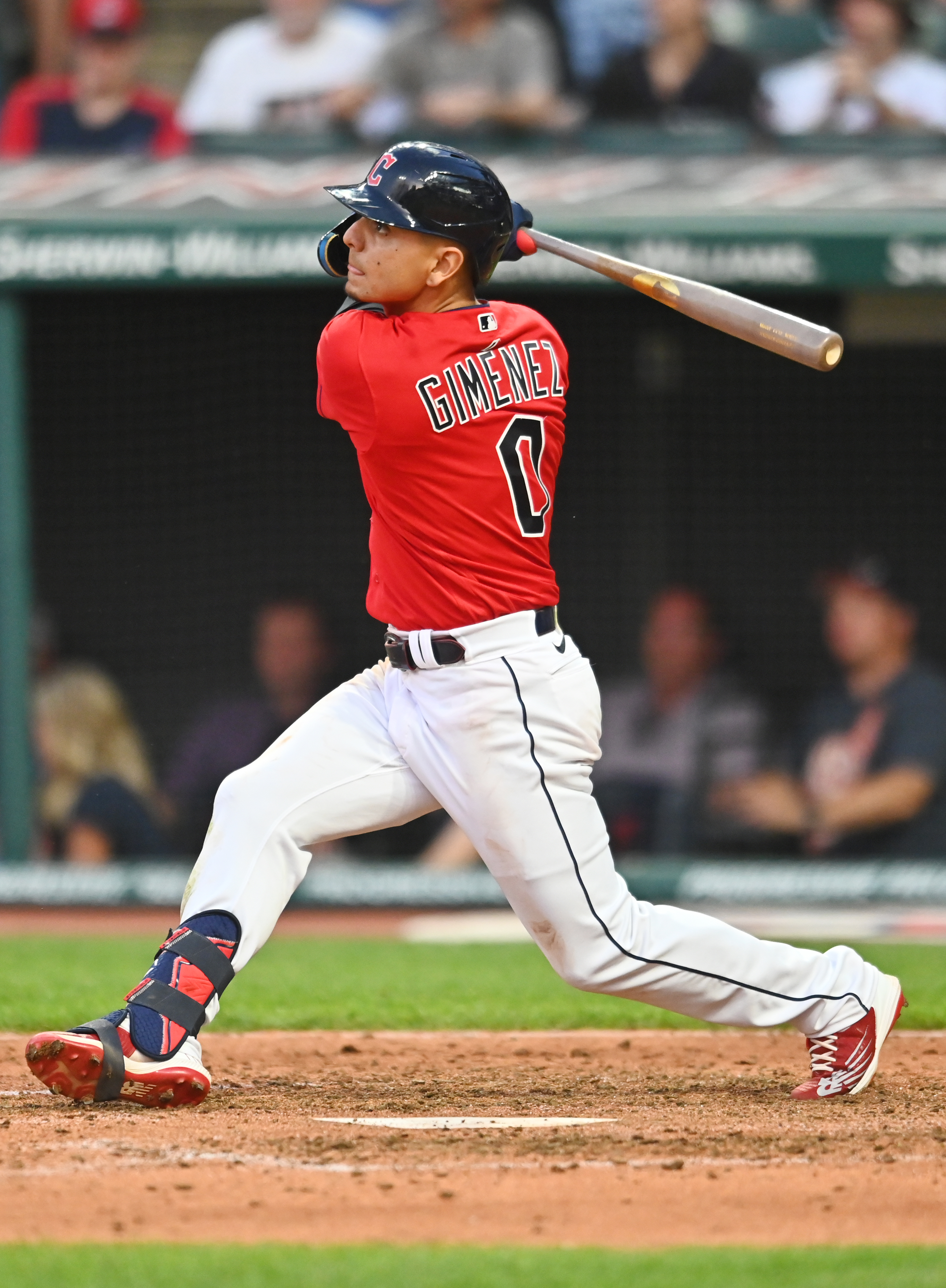 Andres Gimenez of the Cleveland Indians bats against the Los