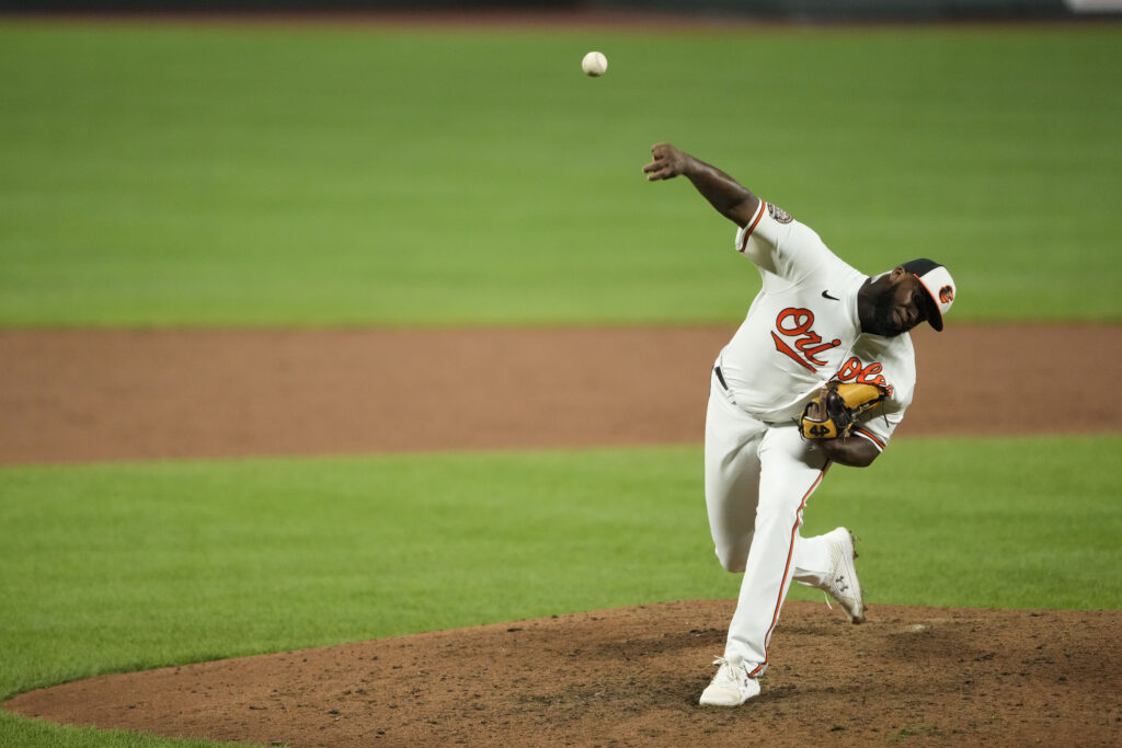 Felix Bautista of the Baltimore Orioles reacts after defeating the News  Photo - Getty Images