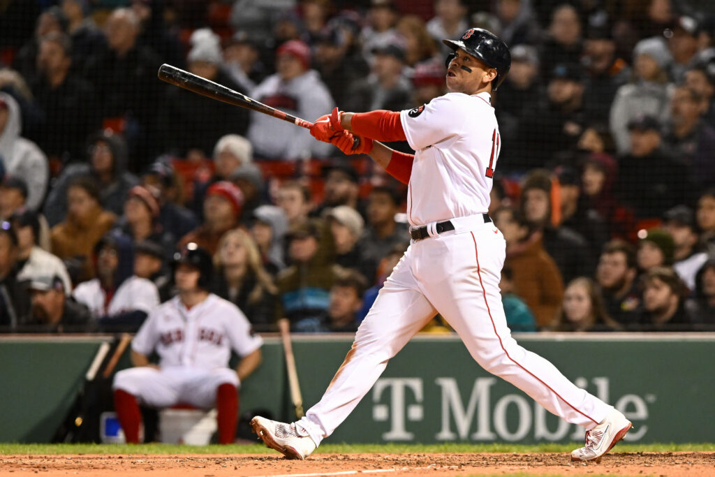 Rafael Devers was so excited about his first playoff homer he wasn't sure  what to do with his bat