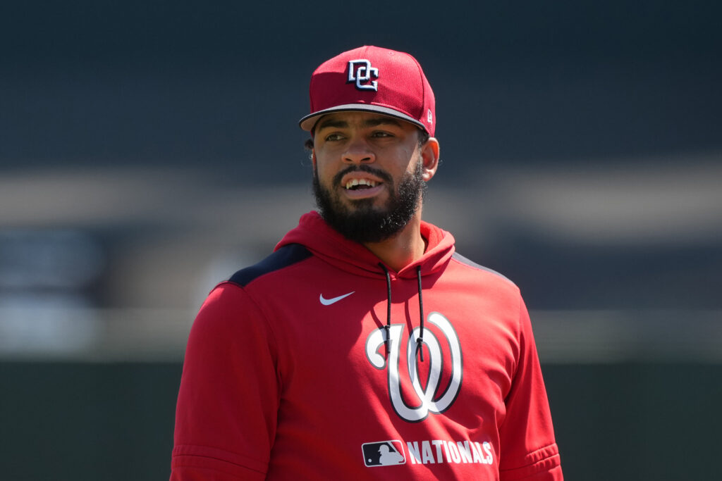 Nationals' Luis Garcia Jr. Taking Pregame First Base Reps